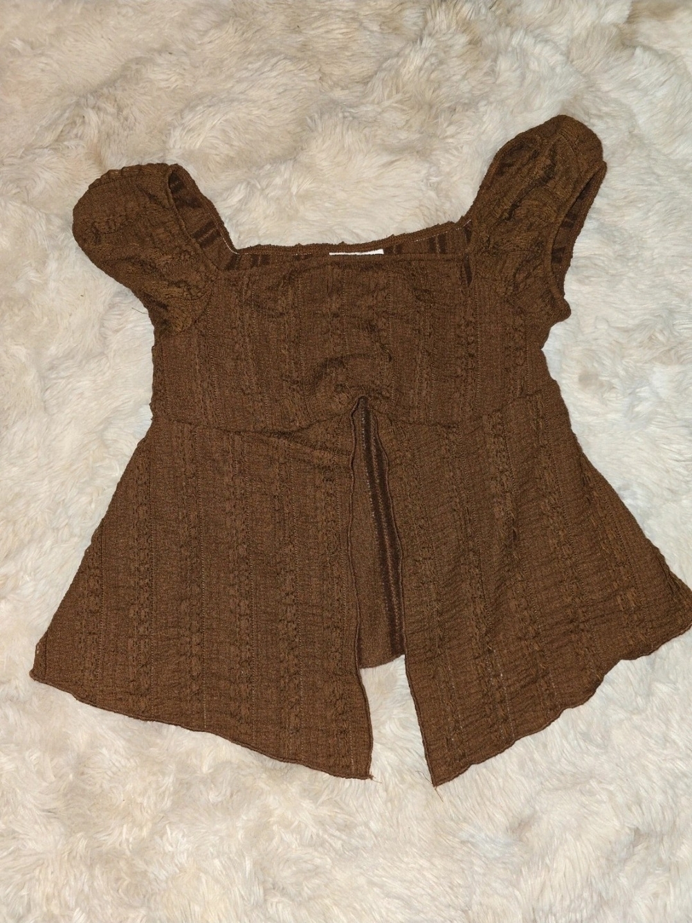 Junior's Brown Square-Neck Textured Crop Top